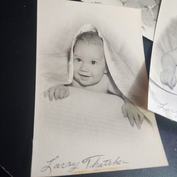 Antique Photos Set of 3 - Original B&W Portraits Larry Thatcher Baby Pictures - Picture 2 of 6